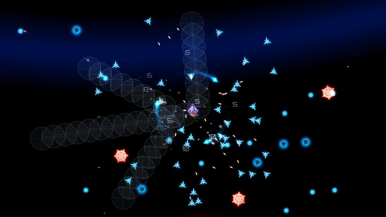 The Ice dimension: blue enemies and drifting ice chunks around the ship